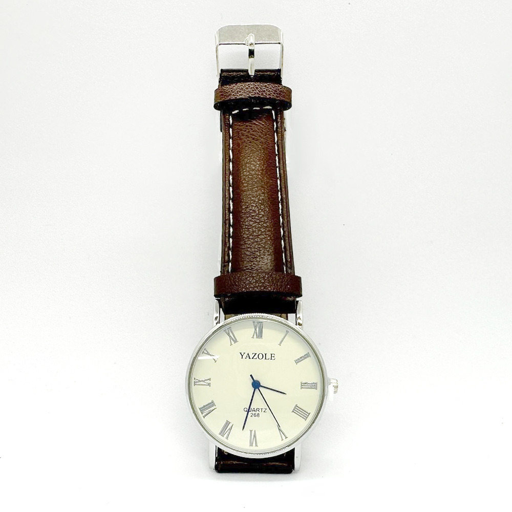 ヤゾール クォーツ時計 メンズ ファッション カジュアル ビジネス レザーストラップ メンズ時計 腕時計 父の日 | 茶色×白