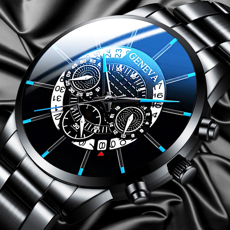 男性 ステンレス鋼 高級時計 カレンダー クォーツ時計 メンズ 腕時計 父の日 ギフト | ブラックブルー