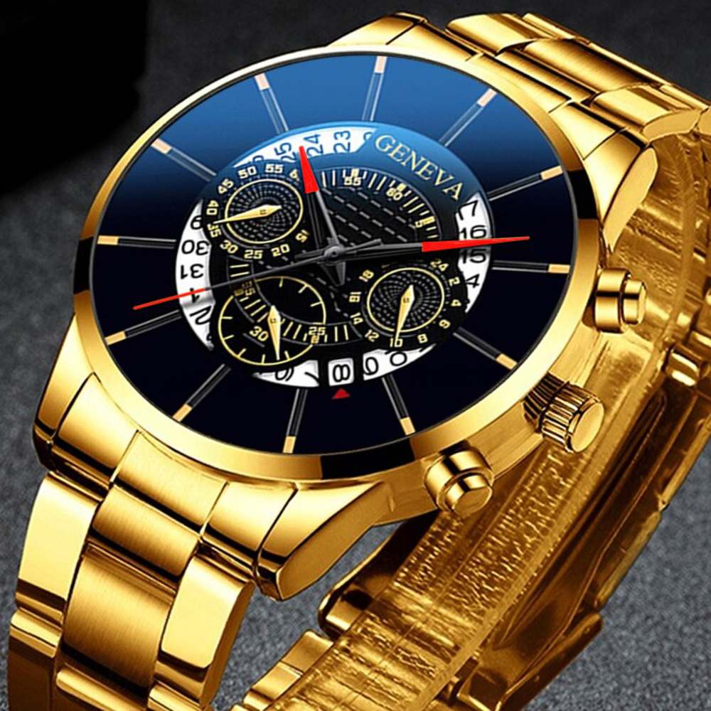 男性 ステンレス鋼 高級時計 カレンダー クォーツ時計 メンズ 腕時計 父の日 ギフト | ゴールドブラック