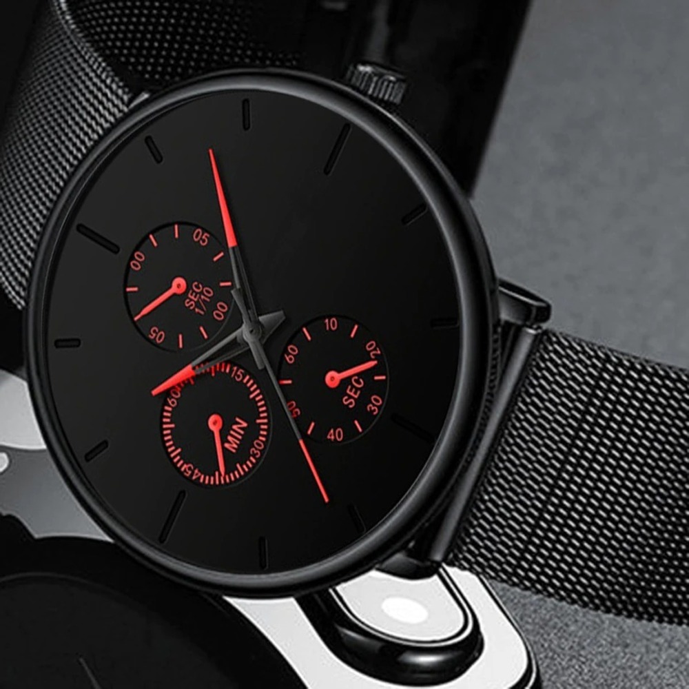 メンズウォッチ ビジネスウォッチ 高級スチールクォーツ時計 腕時計 シンプル ギフト 父の日 | 赤